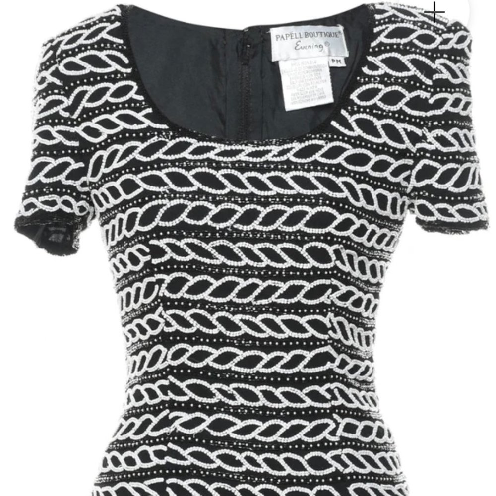 Papell Boutique Evening Beaded Party Top, Black/White, M